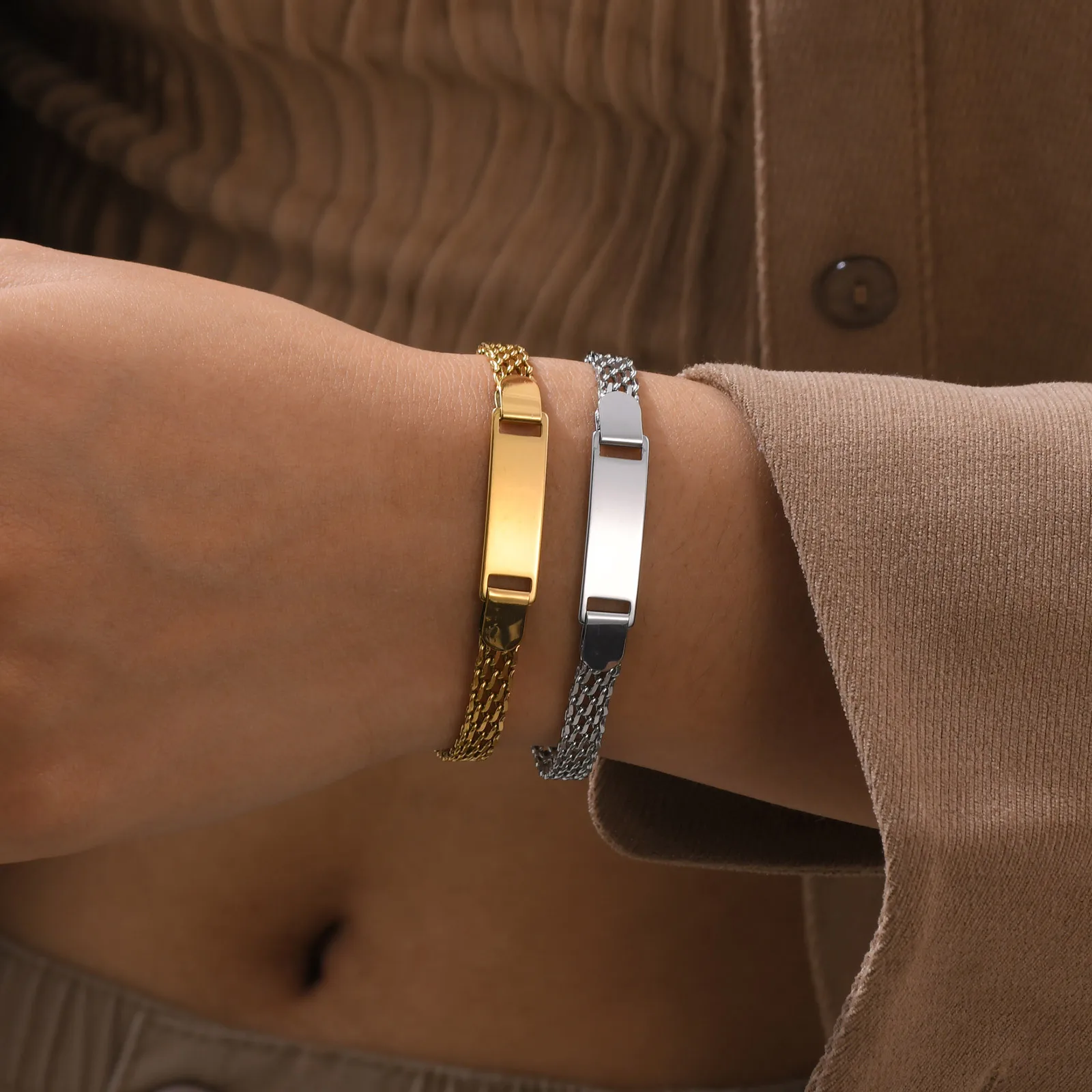 Bracelet Personnalisable Pour Bébé En Acier Inoxydable - Gravure Nom/date, Longueur Réglable 13+5 Cm - Idéal Baptême, Cadeau Jeune Maman