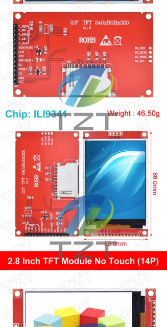 Display TFT LCD 2.8 Pollici Con Touchscreen - 240x320 Pixel, Controller ILI9341, Per Arduino E Raspberry