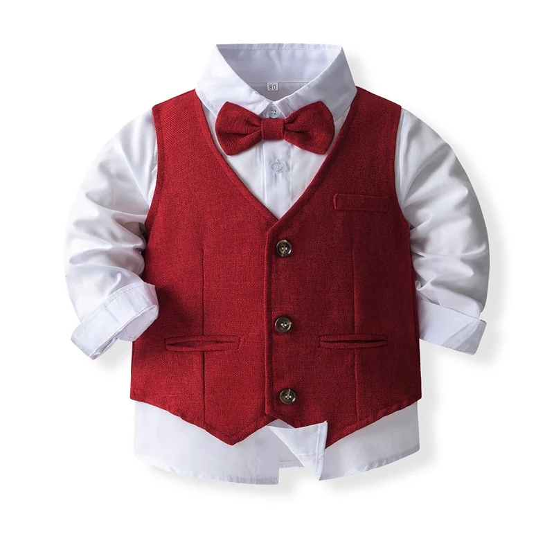 

Toddler Baby Boys Christmas Outfit Kids Long Sleeve Bow Tie Shirts Bib Suspender Pants Overalls Gentleman Clothes Suit Set