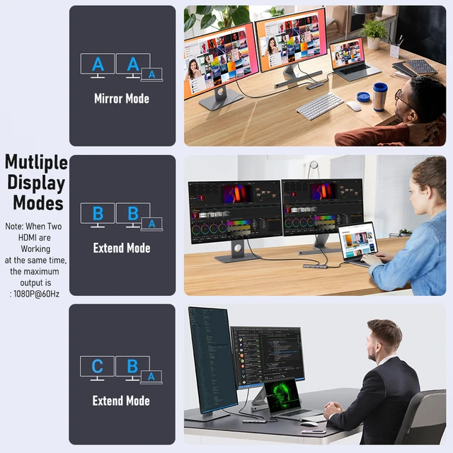 lemorele tc91 usb c hub usb 3 0 docking station usb type c to dual hdmi