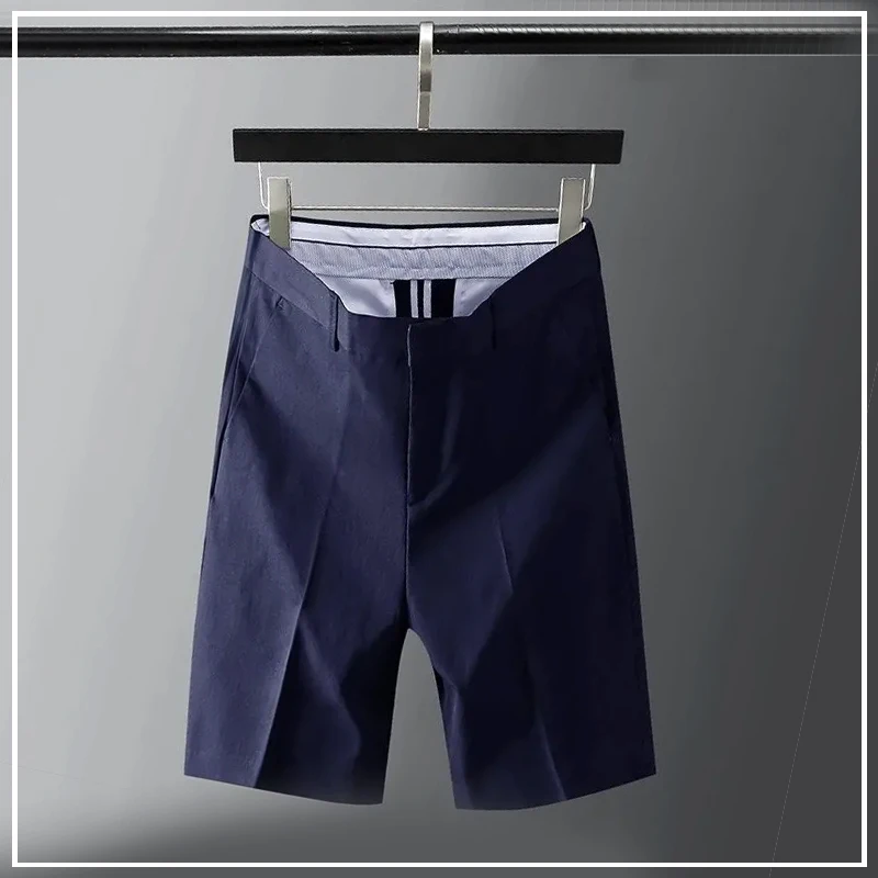 2024 Summer Casual Loose Oversize High Waisted Drape Anti Wrinkle Solid Color Versatile Ice Silk Five Point Suit Shorts for Men