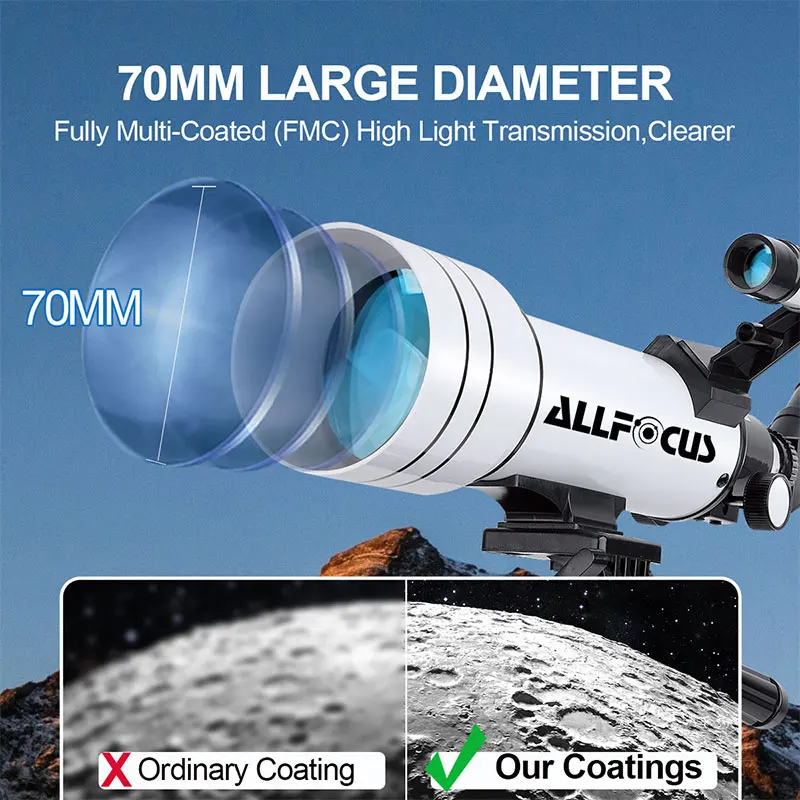 ALLFOCUS Astronomical Telescope with Phone Adapter Carry Bag High Power Telescop,Camping Tools,View Universe Moon Stars 2
