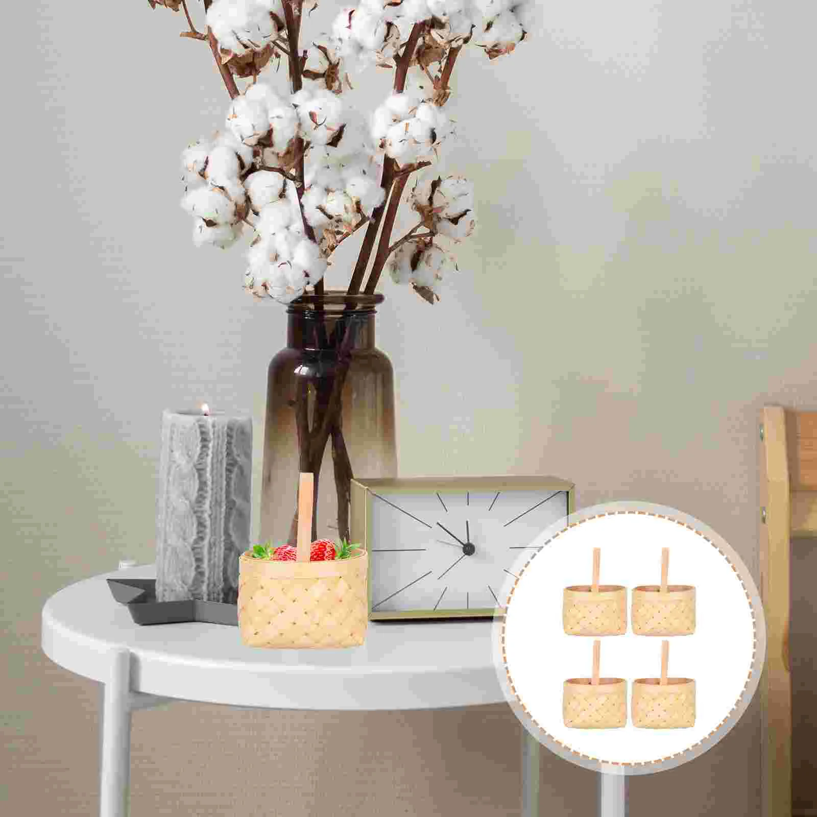 4 Pcs Mini Woven Baskets Handheld Wood Chip Gift Hamper Small Storage Decorative Candy Flower Snack Basket Terrace Garden 3