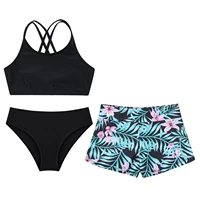 Kids Girls 3 Pieces Swimming Bathing Suits Beach Wear Bikini Tankini Swimsuit Crop Tank Top+Briefs+Printed Shorts Swimwear Set - Image 3