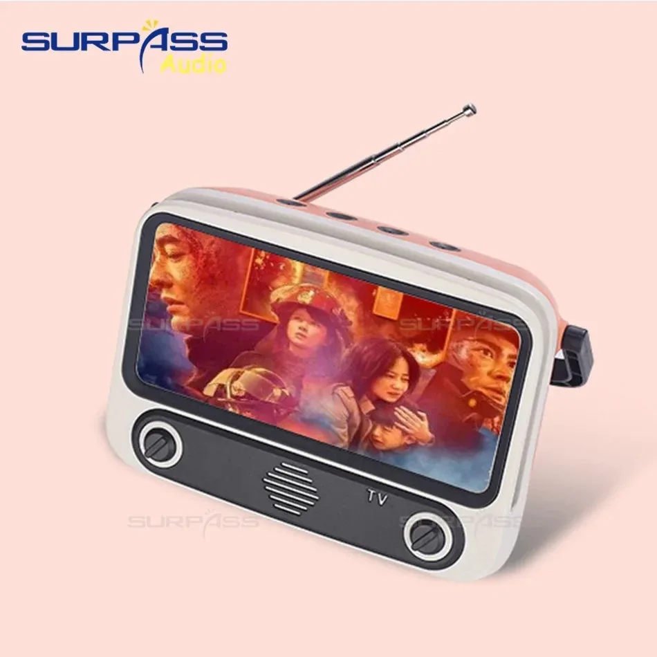 Retro TV Style Bluetooth Speaker Mobile Phone Holder Music Player Mini Stereo Pocket Speaker Home Audio Gift