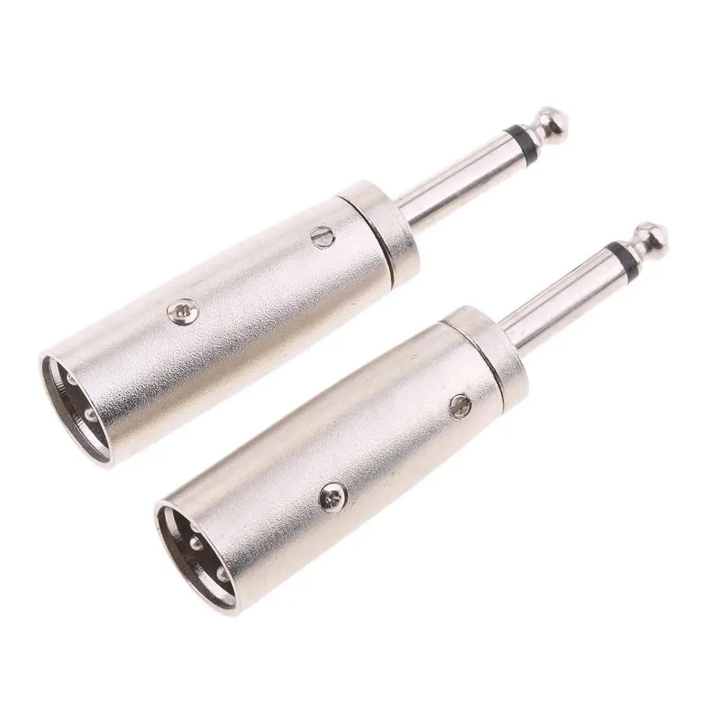 2팩 XLR 3핀 수컷에서 1/4인치 6.35mm 수컷 오디오 마이크 어댑터
