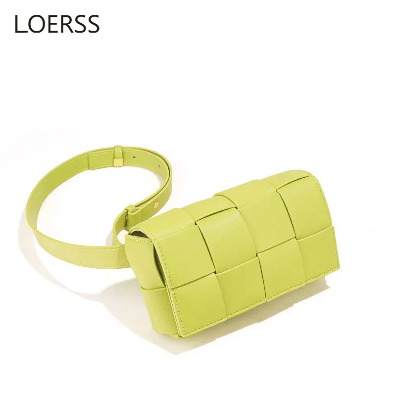 LOERSS Shoulder Bag Woven Pillow Bag Women Cowhide Fashion Small Square Bag Adjustable Casual Underarm Bag Chain Crossbody Bags