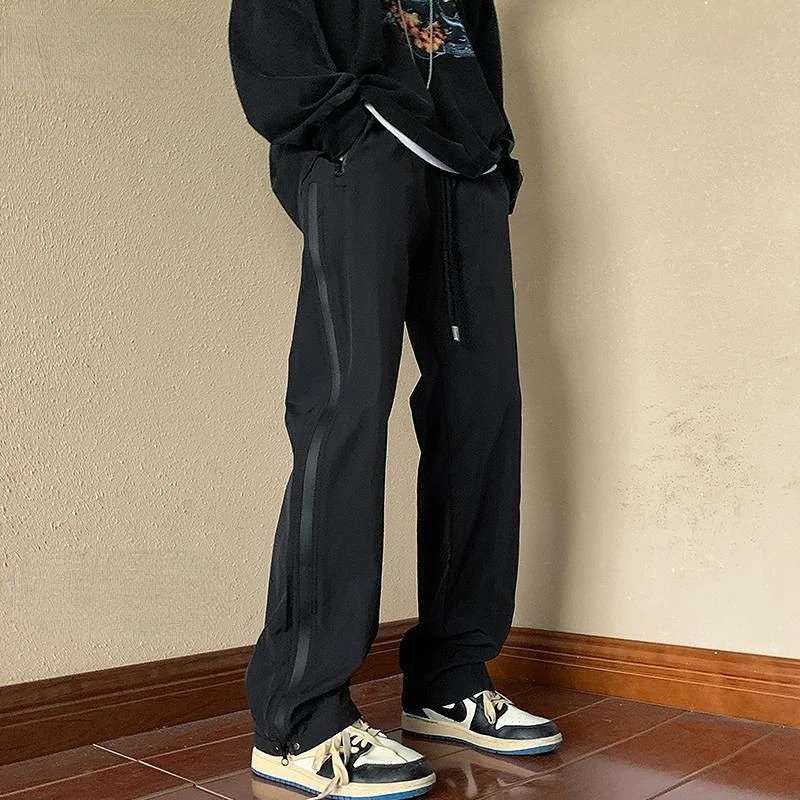 

2023 Men's Spring Autumn Fashion Loose Straight Casual Pants Male Streetwear Wide Leg Pants Men Solid Color Zipper Trousers F87