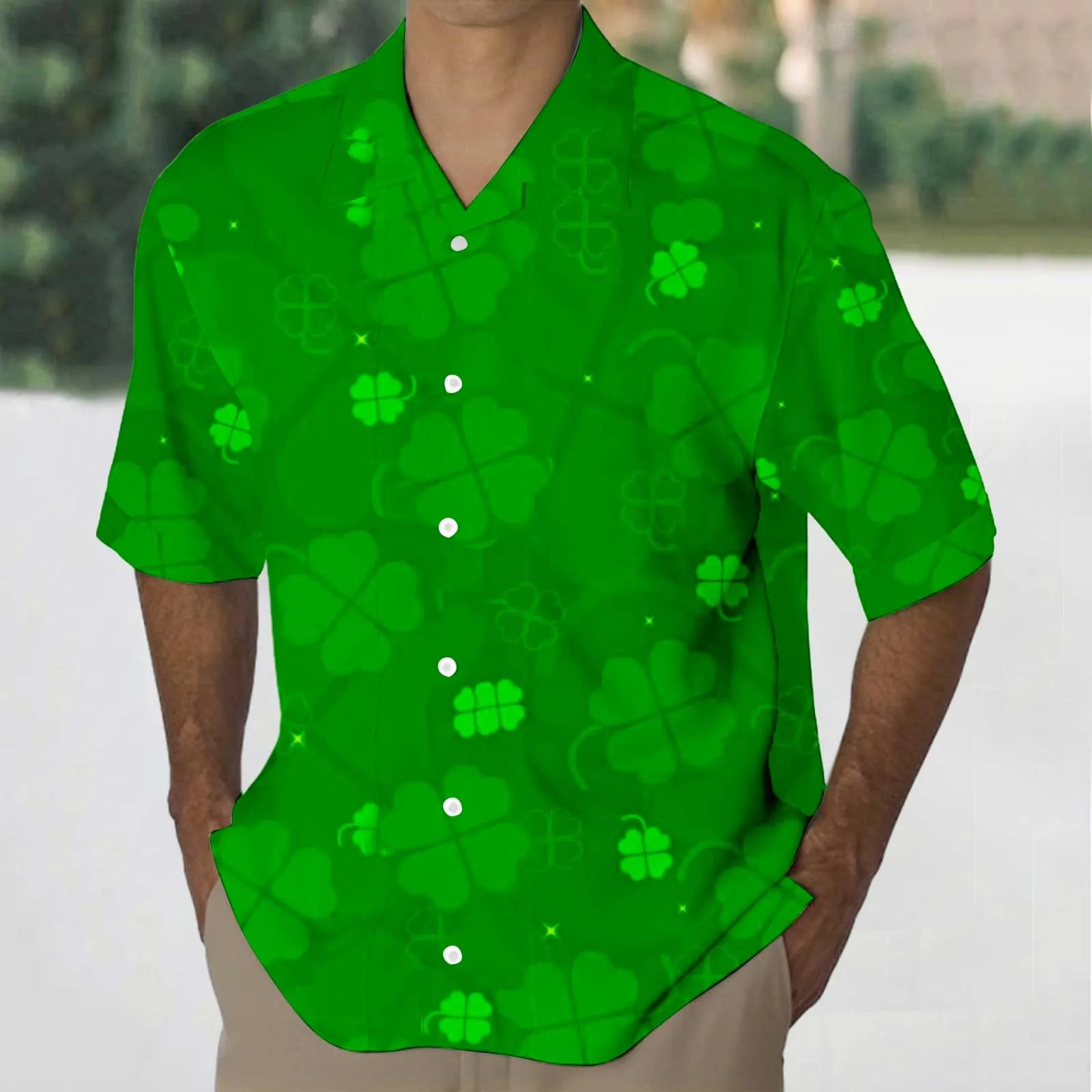 

Мужская однобортная рубашка с принтом, зеленая Свободная Повседневная рубашка с коротким рукавом, отложным воротником, на пуговицах, лето 2019