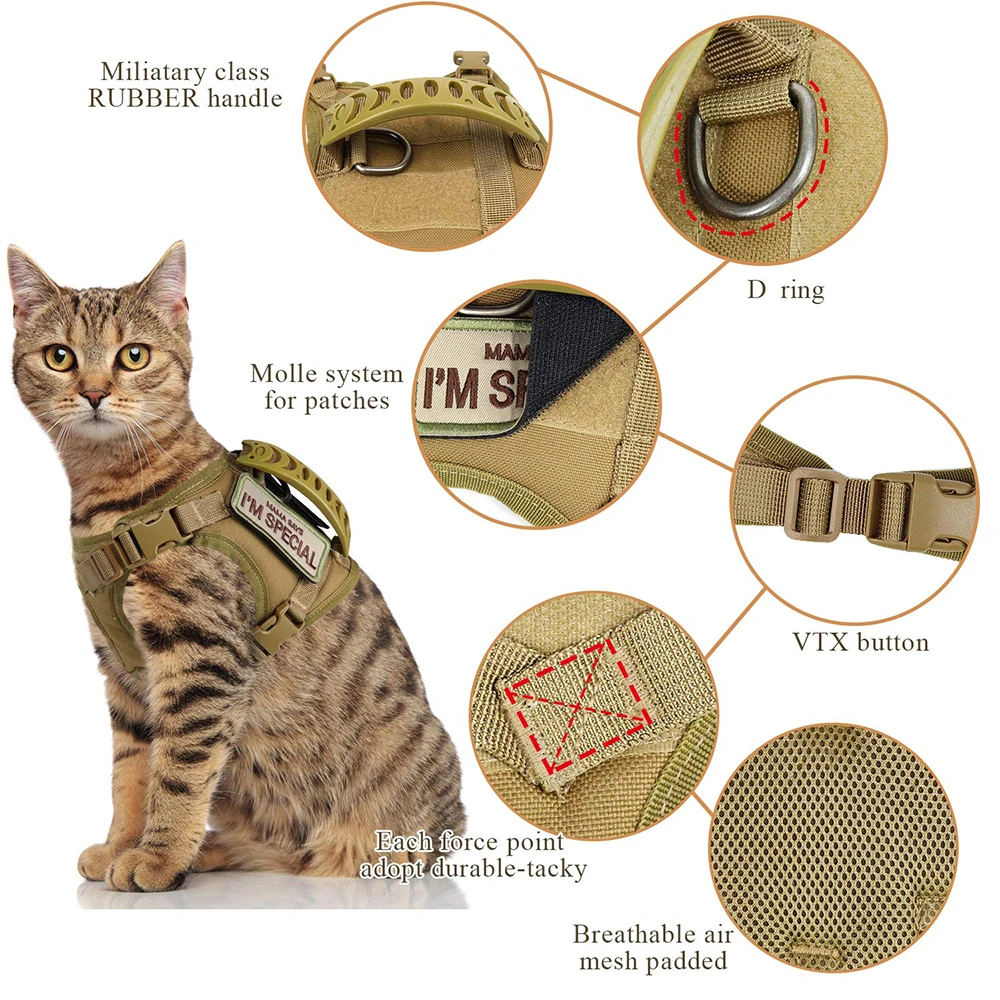 Tactical Cat Harness Leash with 9 Patches Small Dog Puppy Vest Straps with Handle Harnesses Training Adjustable Pet Accessories 3