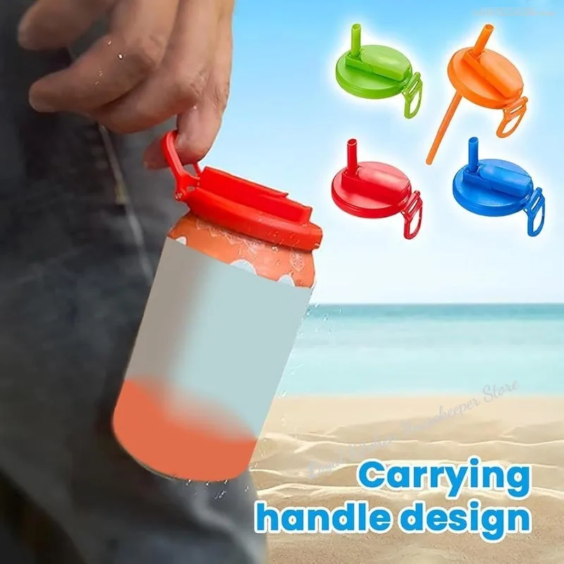 Silicone Lid Cover 1pcs With 2 Straws Reusable Soda Can Lid Portable Canned Beverages Juice Beer Straw Cap