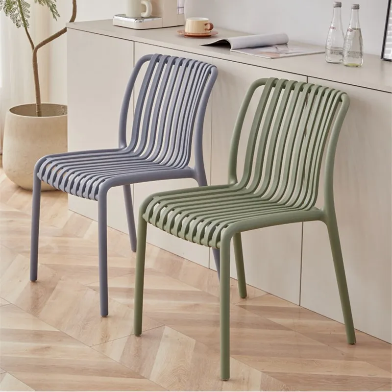 Balcony Plastic Backrest Leisure Chair Home Restaurant Dining Chair Vertical Bar Hollow Dining Furniture