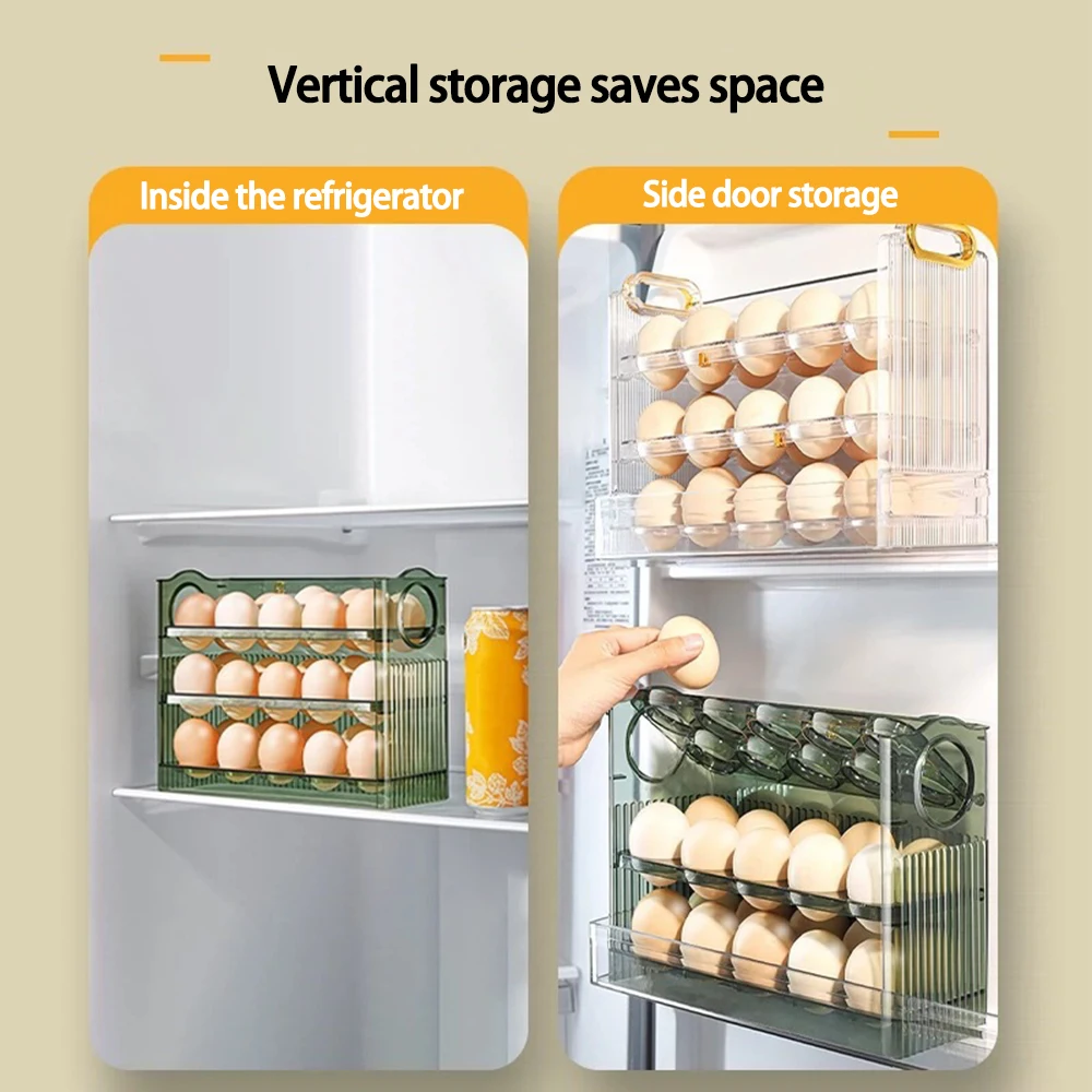 Large Capacity Egg Storage Box - Portable Multi-Layer Egg Organizer with Auto OpeningClosing