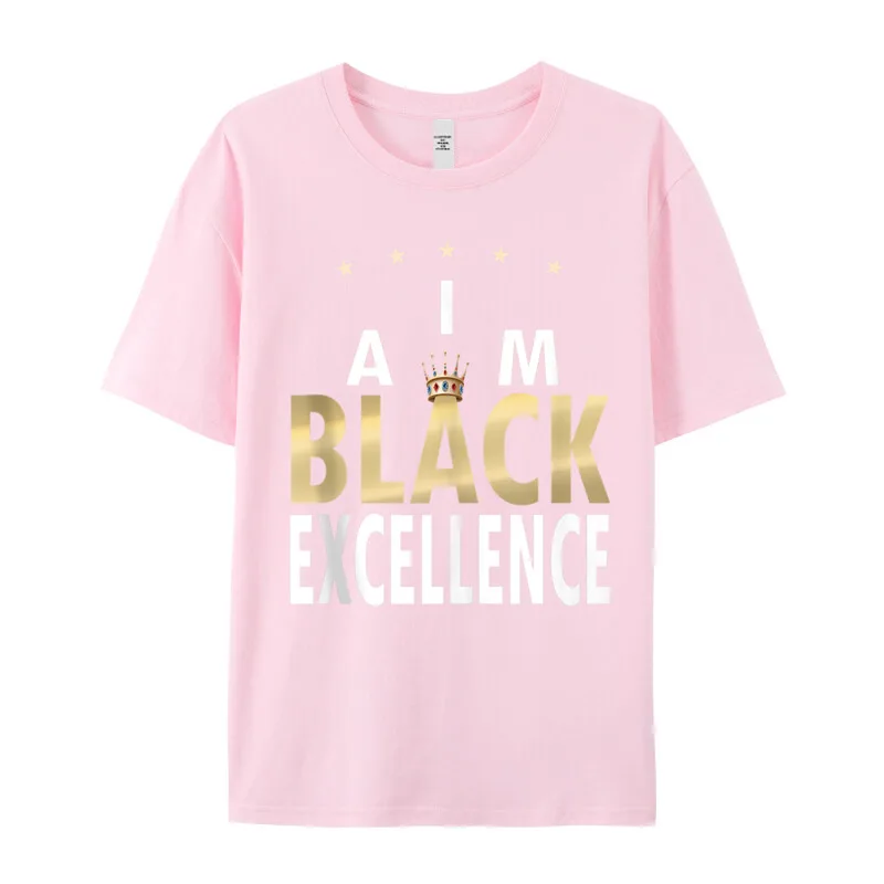 Leisure Tshirts Classic Round Collar I Am Black Excellence Gift 100% Cotton Mens Tees Gift Idea Short Sleeve Tops Tees I Am Black Excellence Gift For Black HIstory Month Tank Top__18052 pink