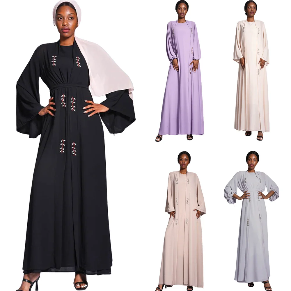 abaya-ensemble-2-pieces-pour-femmes-musulmanes-robe-longue-en-mousseline-de-soie-cardigans-kimono-ouverts-vetements-islamiques-tenue-tukish-de-dubai