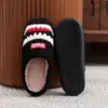 Shark Pattern Embroidery stuffed Home Platform Cozy Fur Slippers Black Warm Non-slip Indoor Slippers Couple Men Women Wearable casual Slippers 3