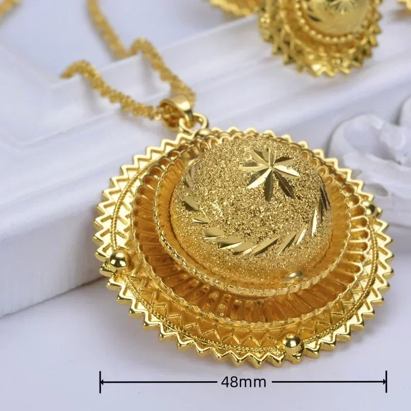 Hot Ethiopian Bridal Jewelry Sets African Nigeria Sudan Eritrea Kenya Pure Gold Color Habasha Style Wedding Sets D30019