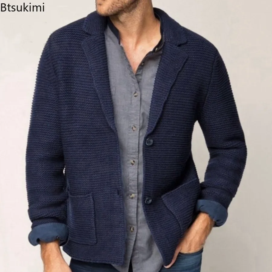 2024 Men's Knitted Sweater Cardigans Solid Single Breasted Turn-Down Collar Sweater Jackets Men Winter Knitwear Coats Male Tops