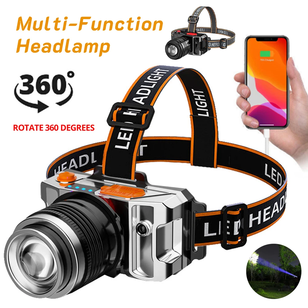 

Multi-function Super Bright Headlamp Outdoor Tools Rechargeable For Xiaomi Iphone 12 13 Huawei For Carp Fishing Hiking Camping