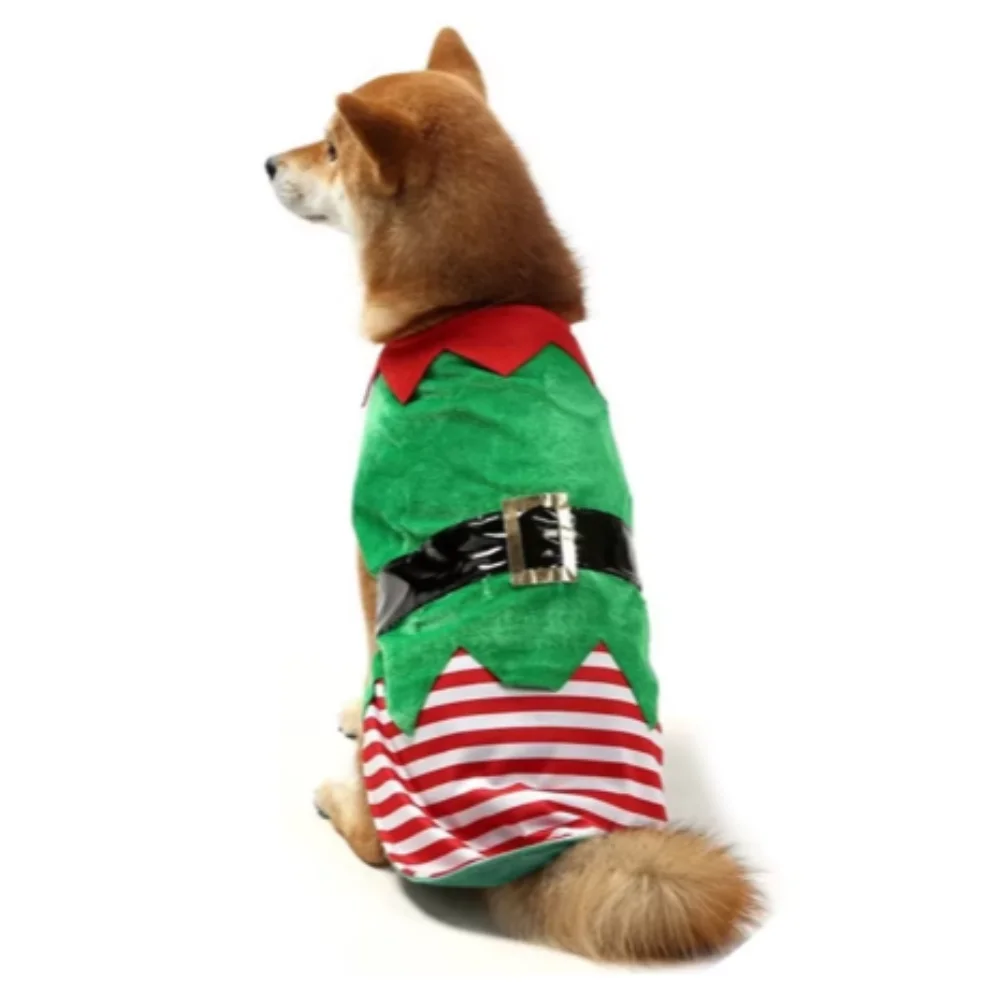 Pet Costumes Green Elf Pet Cosplay Costumes Comfortable Christmas Dog Clothes Winter Warm Puppy Striped Vest Coat for Pet Accessories