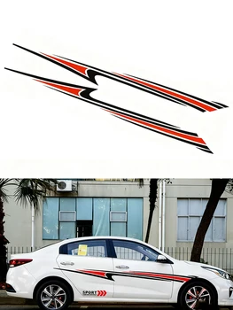 1 paio 260*25CM Stream-line adesivi per auto sportive vinile grafica carrozzeria adesivo striscia laterale (colore nero rosso)