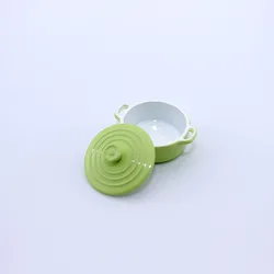 Miniature Colorful Dollhouse Soup Pot - 1:12 Scale Metal Cookware Accessory - One Size (Green)