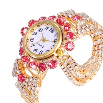 Reloj de cuarzo elegante con diamantes incrustados para mujer, pulsera de aleación creativa de lujo con apertura elegante, nuevo