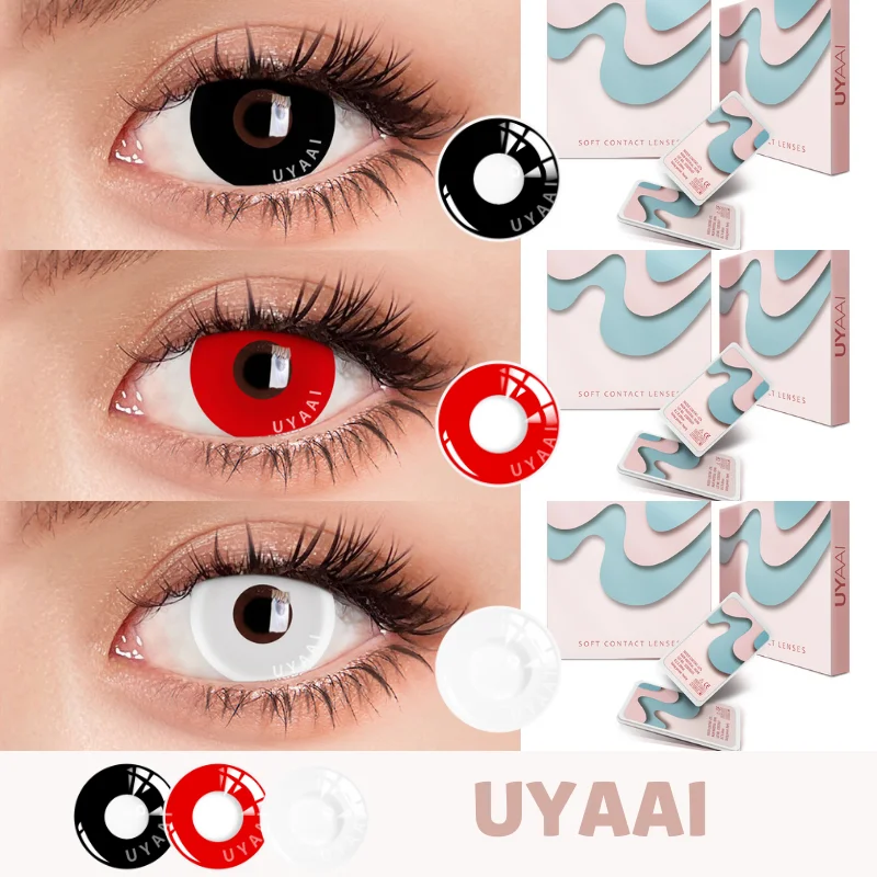 

UYAAI Cosplay Contact Lenses Red Black White Lens Halloween Makeup Contacts Lenses for Yearly Use Free Shipping