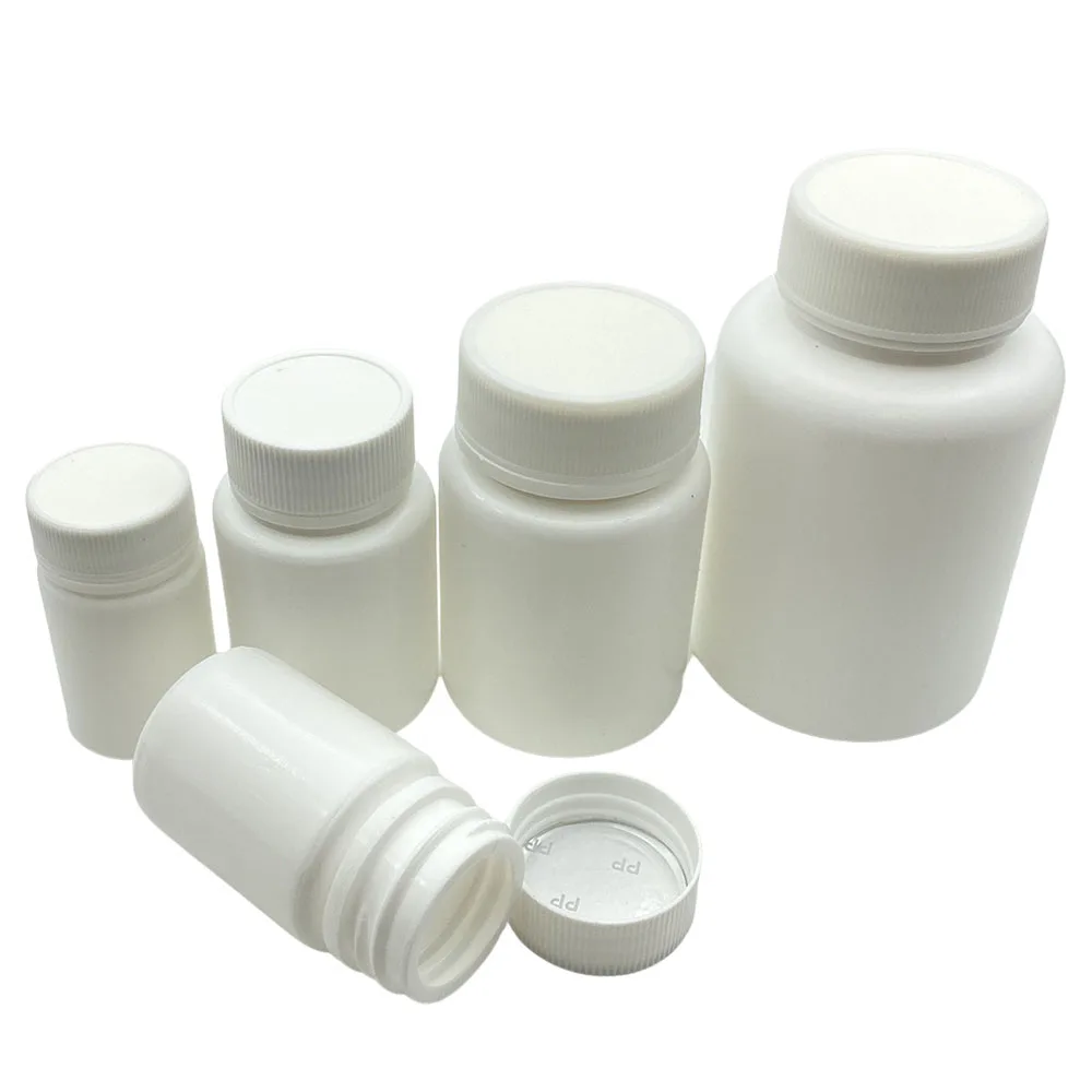 50PCS 15ml/20ml/30ml/60ml/100ml Plastic PE White Empty Seal Bottles Solid Powder Medicine Pill Vials Reagent Packing Containers 50pcs pe seal bottles 15ml 20ml 30ml 40ml 50m 60ml 80ml 100ml empty white solid powder medicine pill vials reagent containers