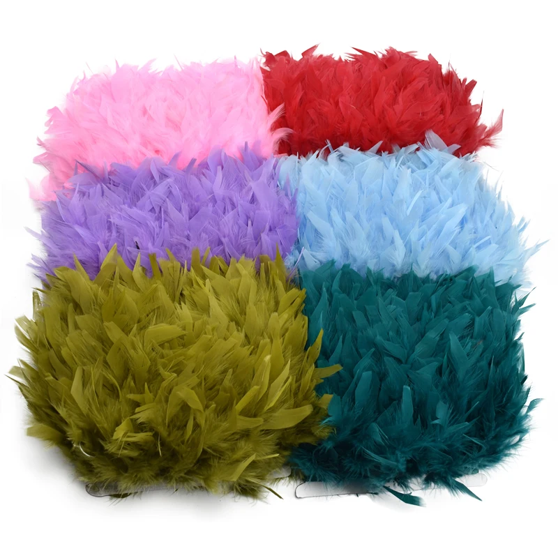 10Meters Turkey Feathers Trim Fringe Ribbon Marabou Feather on Tape Fringes Sewing Trimmings DIY Clothes Dress Decoration