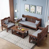 Solid wood bench combination sofa small apartment simple leisure living room retro balcony new Chinese style office wooden sofa