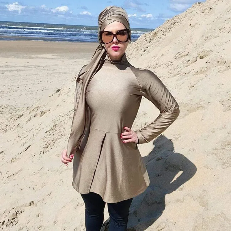 4pcs long sleeve swimwear women solid color burkini Casual long sleeve muslim maillots de bains musulmans femme maillot musulman