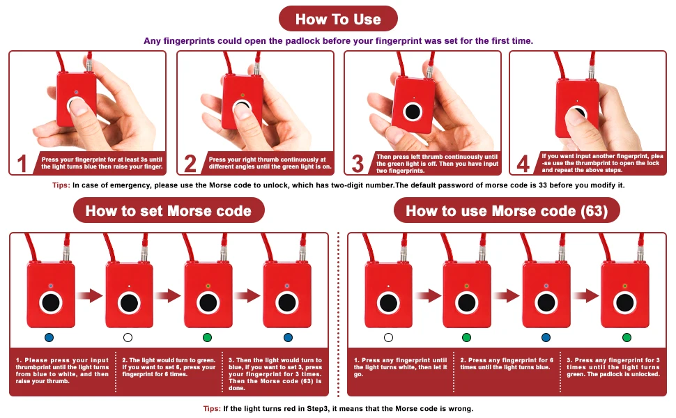 red fingerprint padlock use
