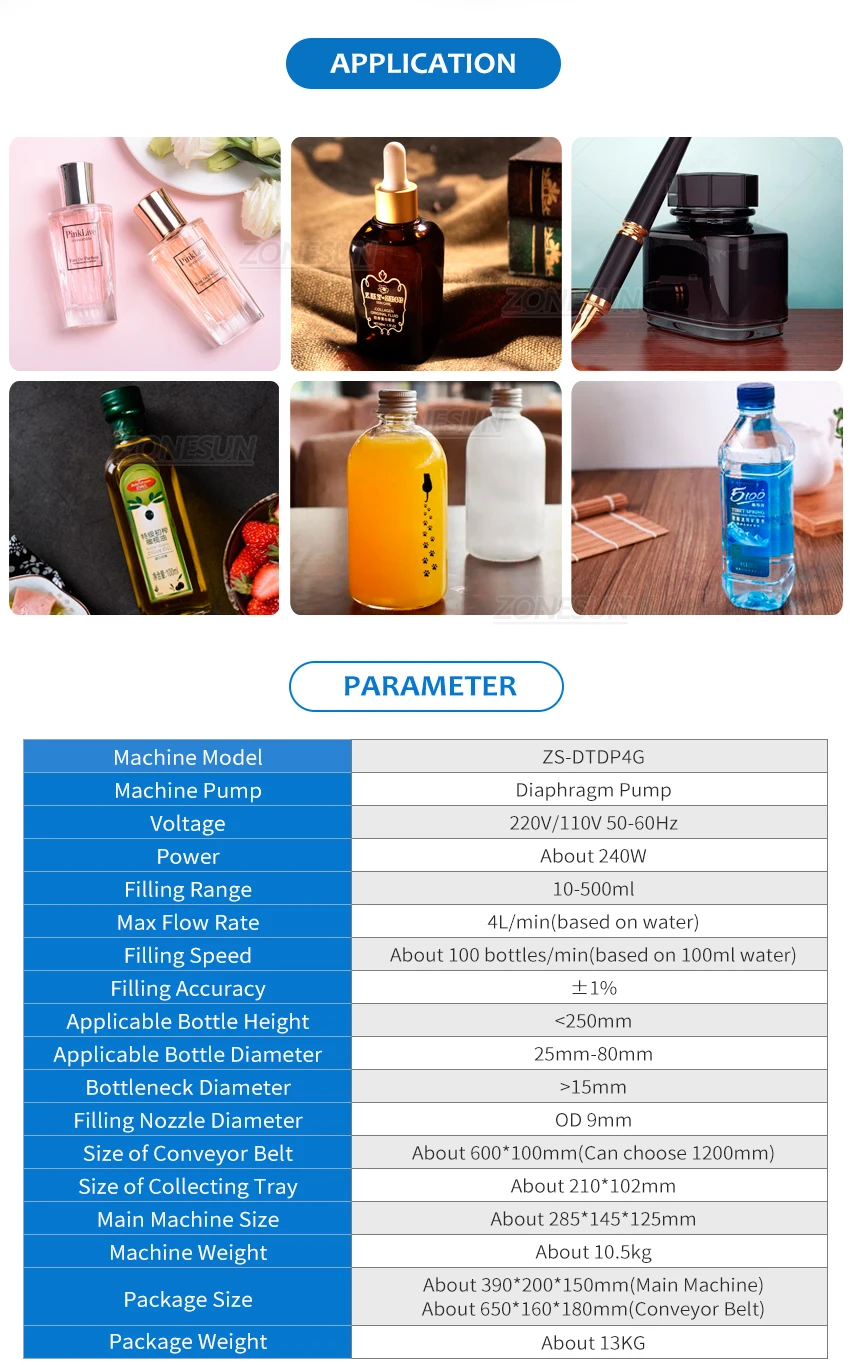 ZONESUN ZS-DTDP4G Автоматическая машина для розлива жидкости с цифровым управлением, 4 головки, диафрагменный насос, бутылка, наполнитель для жидкой воды, сока