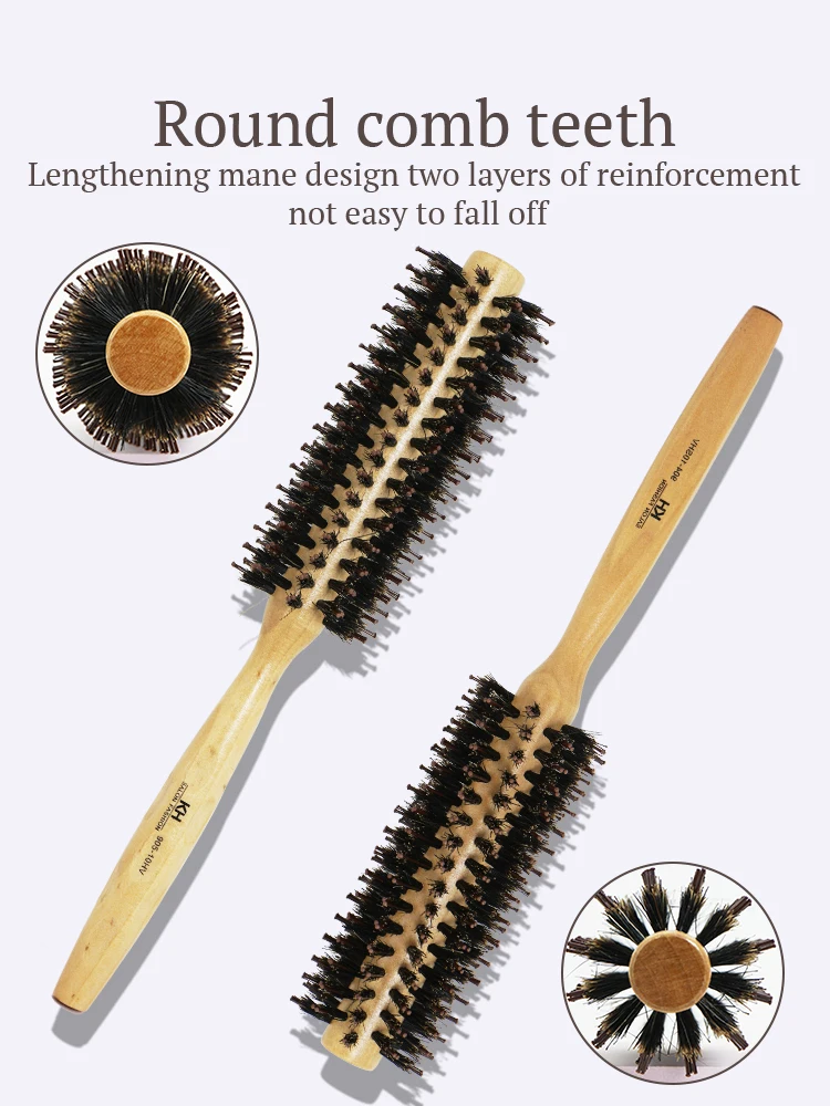 Description Picture 4 of itemNatural Soft Bristle Hair Straight Twill Round Brush Curly Hair Styling Roller Comb Hairdressing Anti Static Hair Styling Tools