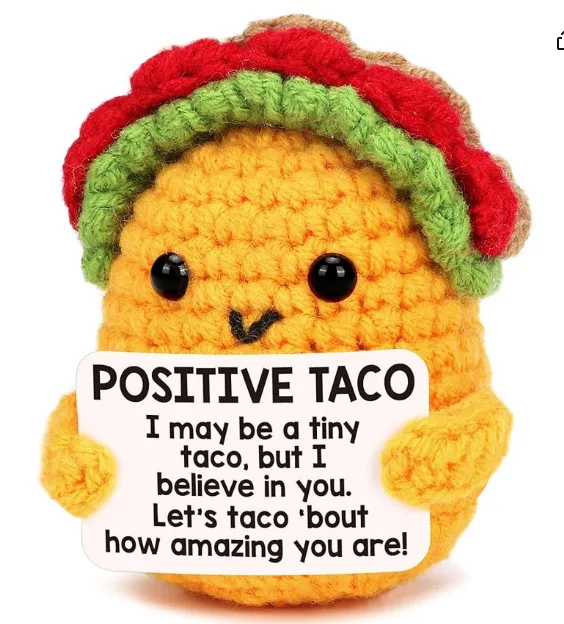 Positive Coffee Cup Crochet Doll with Encouragement Card