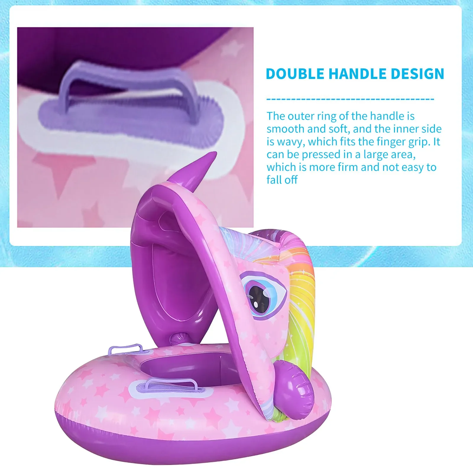 Baby Inflatable Sunshade Swimming Ring with Handrails Unicorn Swimming Ring Baby Seat Baby Toy Removable Floating Ring 4