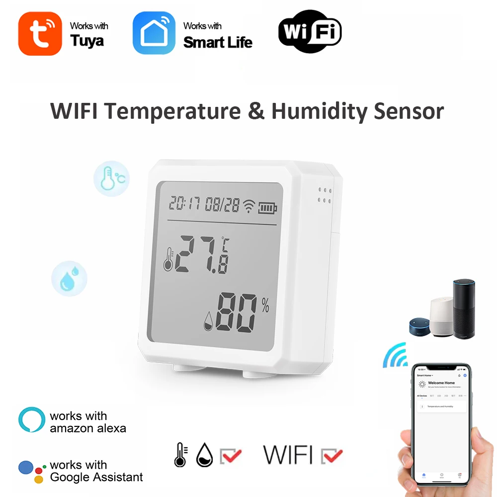 Schermo Lcd Wireless Tuya Smart Sensore Di Temperatura E Umidità Controllo Vocale Termometro Rilevatore Sensore Di Umidità Della Temperatura