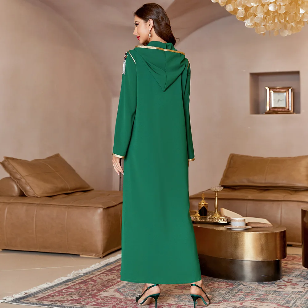 feminino, Kaftan, Abaya, Muçulmano, Borla, Split Hem, Aba Dourada, Novo, 2022