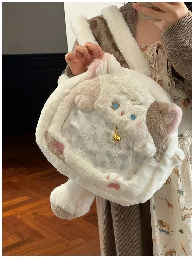 JIAERDI Harajuku Aesthetic Cat Backpack Women New Plush Soft Chic Mini Backpacks Itabag Female Sweet Cute Mochila Crossbody Bags