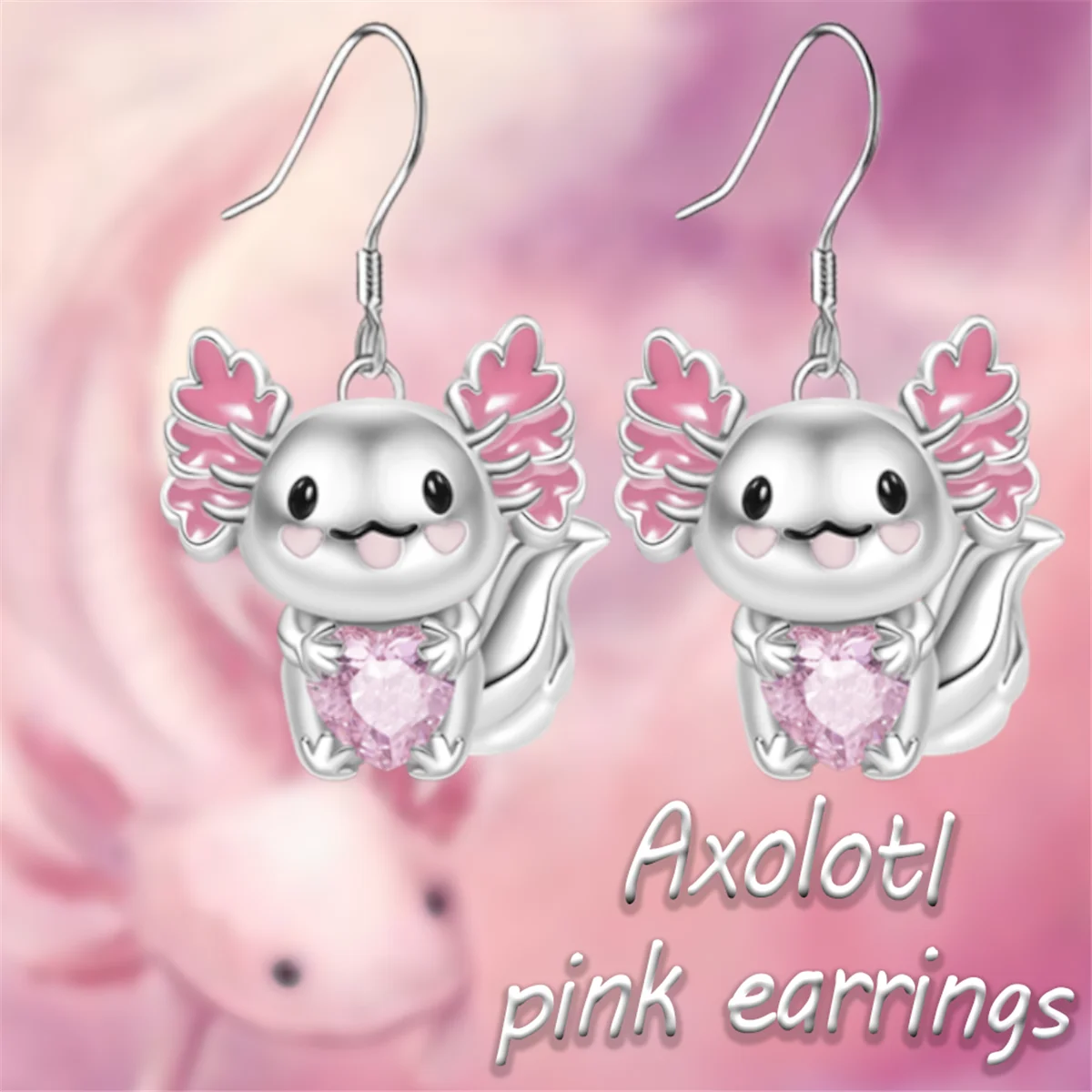 Cute Cartoon Axolotl Pink Crystal Pendant Earrings for Women Fashion Girls Crystal Earrings Pendant Earrings