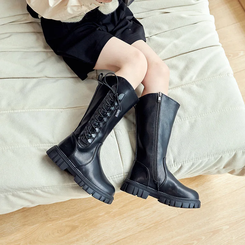 

Knee Length Leather Boots for Princess Girls 3-12Y Toddler Antumn Winter Fashion Boots Zip Up Botas Infantil Girls Boots 2023