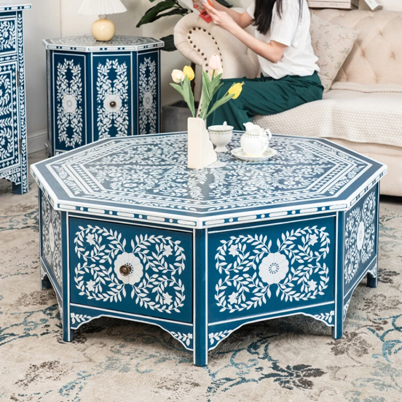 

Living Room Coffee Table Art Octagonal Table Art Pattern Small Apartment Low Table Retro Furniture
