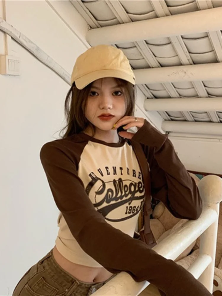 2023 Spring Long Sleeve Cropped Tops Y2k Aesthetic Letter Printed