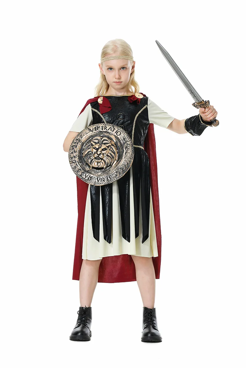 

Girl's Roman Gladiator Costumes Set Halloween Party Spartan Warrior Cosplay Carnival Stage Play Gladiator Costumes for Children