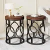 Round End Table Set of 2,  Industrial Side Table with Metal Hollow Frame 1
