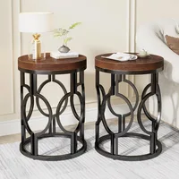 Round End Table Set of 2,  Industrial Side Table with Metal Hollow Frame 1