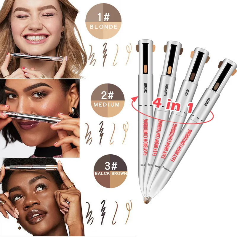 

4 in 1 Easy To Wear Eyebrow Contour Pen Defining Highlighting Brow Pen Waterproof Sweatproof