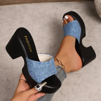 Summer Women Sandals Open-Toe Thick Platform Sandals Flip Flops Outdoor Chunky Heel Fashion Minimalist High Heels Shoes Women 1