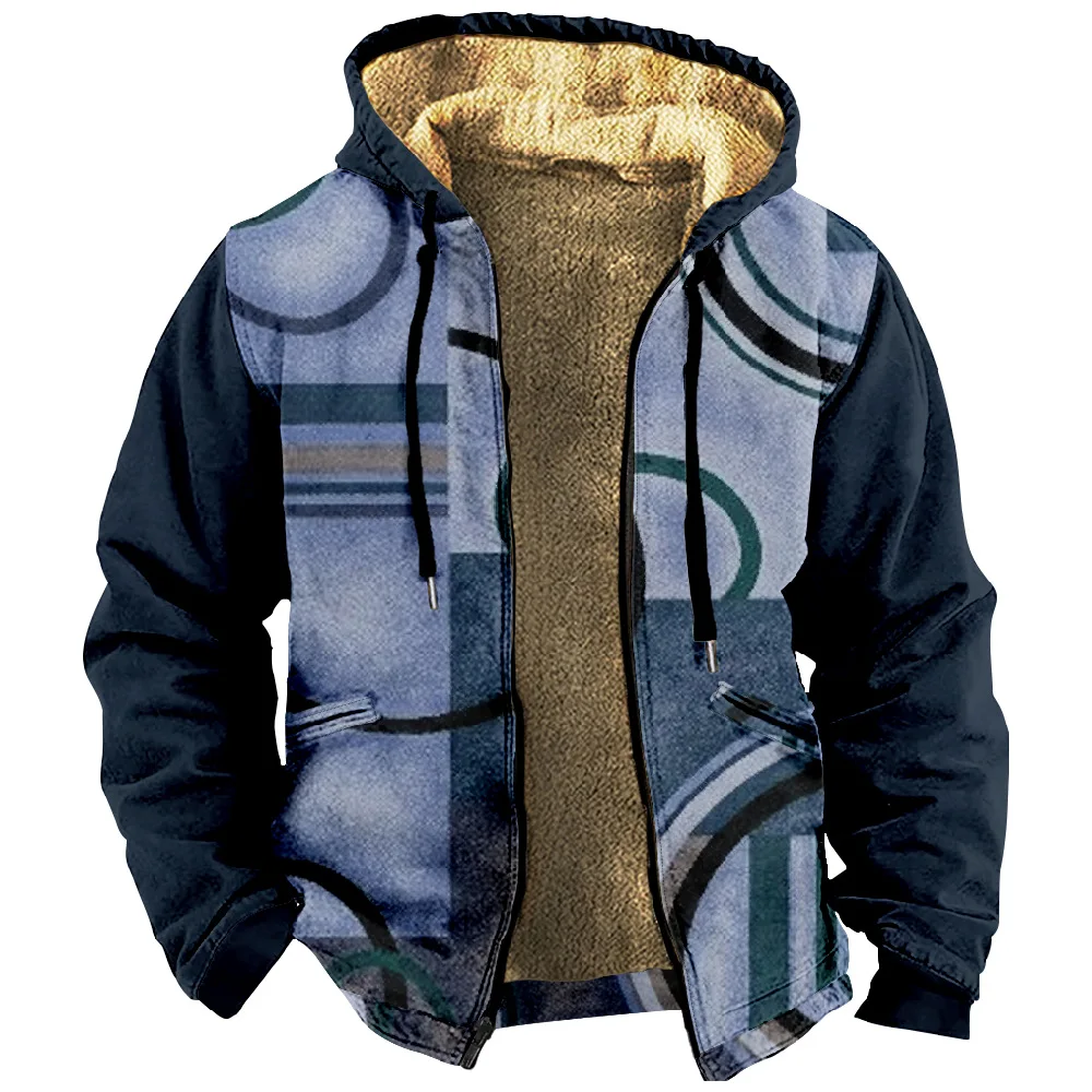 New Creative Pattern Hooded Sweater with Casual Printing Long Sleeve Zipper Sweater Thick Cotton Coat Winter A01